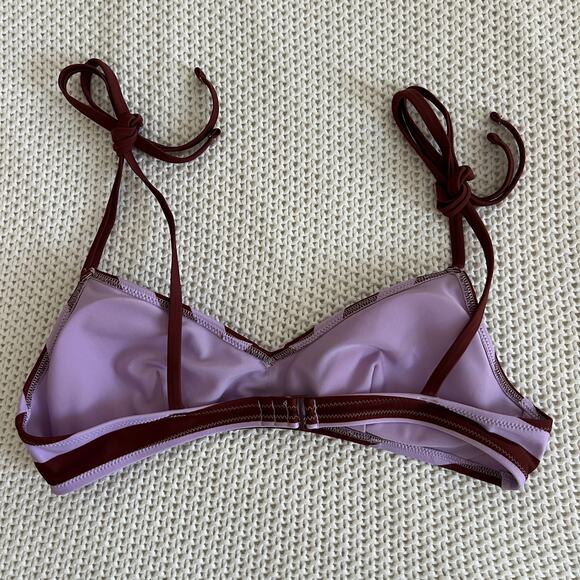 Aerie Scoop Neck Tie Strap Bikini Swim Top Purple Stripe Size Small P - Picture 2 of 4
